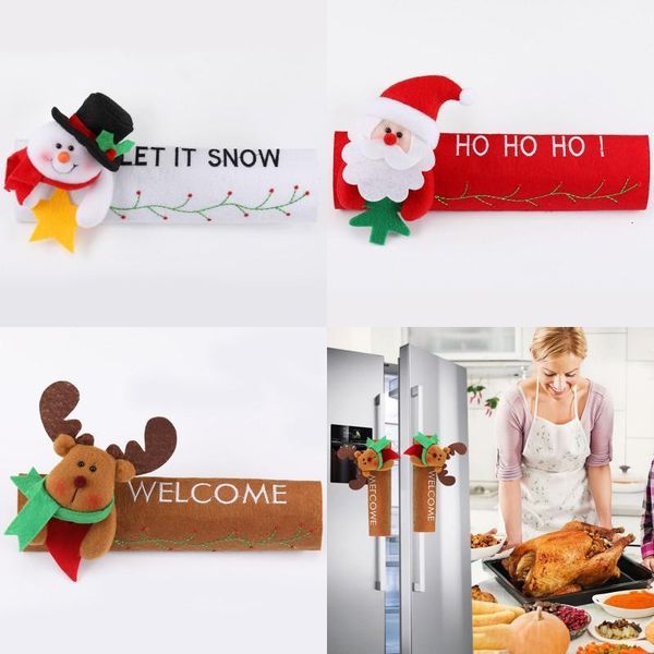 

door christmas snowman elk handle santa gloves refrigerator oven protection cover xmas kitchen decor