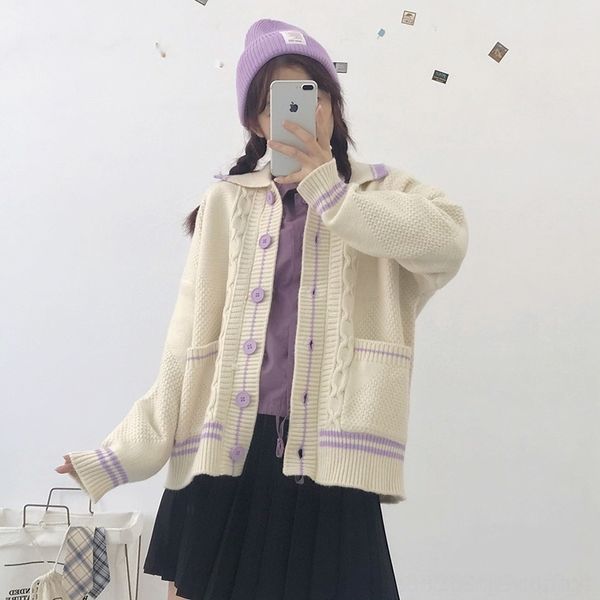 

on4f0 my037 sweet nu jacket sleeve clip jacket2020 autumn new knitted lapel sweater cardigan loose and thin long sleeve jacket woman sweater, White;black