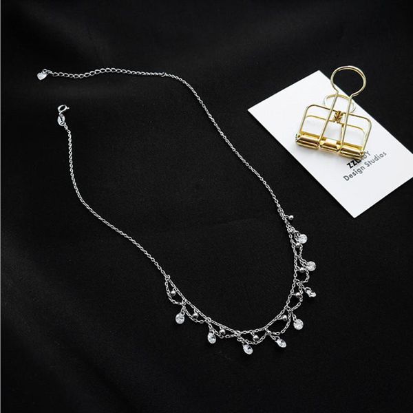 

2020 new sparking cz dots 8 charms crown link chain thin tassel design women chokers necklace, Golden;silver