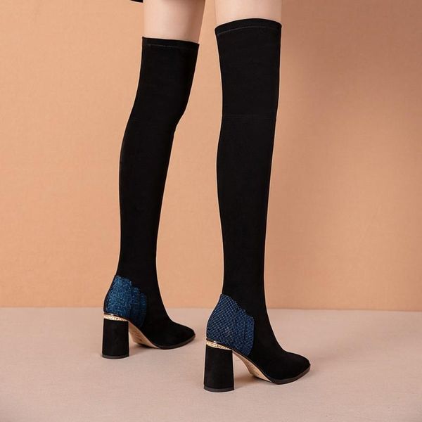 

boots women new 2020 brand women's shoes winter footwear thigh high heels high clogs platform booties ladies, Black