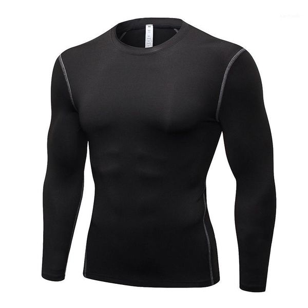 

running jerseys 2021 quick dry compression tight jersey fitness gym sports shirt bodybuilding long sleeve black t-shirts men1, Black;blue