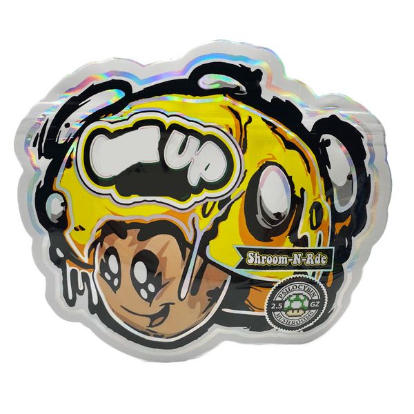 

one up gummies mylar bags shroom-n-rde mushroom shape 3.5 g yellow candy packaging bag with zipper