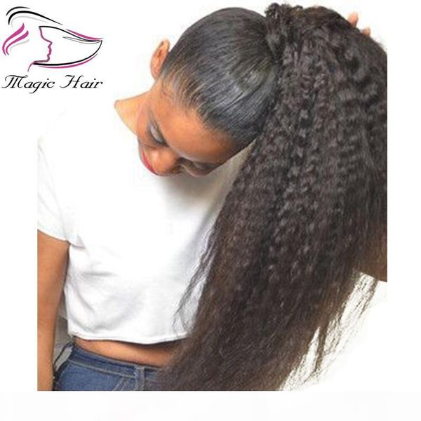 

kinky straight brazilian human hair drawstring ponytail clip in hair extensions natural color remy puff ponytail products evermagic, Black