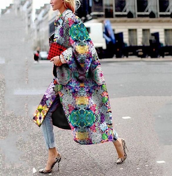 Шище цветок смешивает женское пальто зимнее весенние напечатанные отвороты с длинным рукавом поп-ретро мода дамы бездействуют верхняя одежда выиграть LJ201106