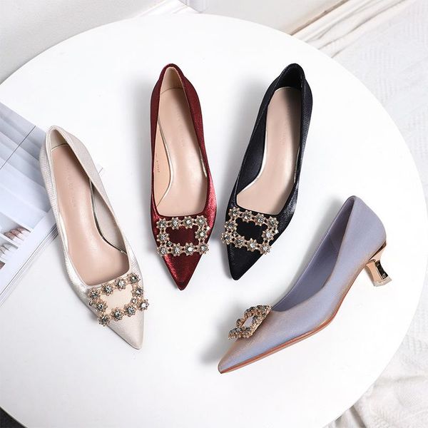 

new silk luxury crystal brand design women shoes pointed toe high heel ladies shoes wedding, Black
