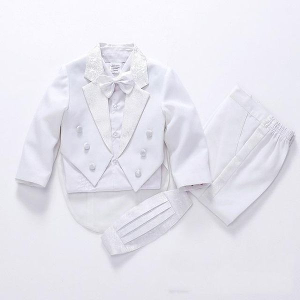 

brand baby boy wedding suit 5 pcs:coat+vest+shirt+bow tie+pants newborn baby wedding suit party baptism christmas clothing, White