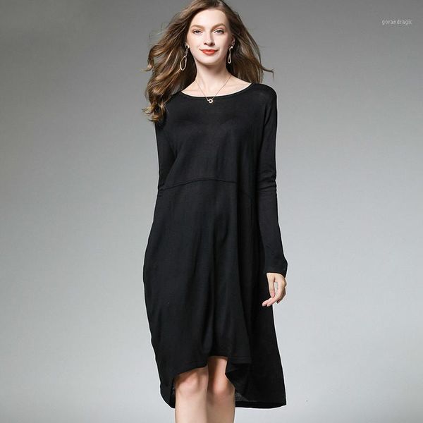 

fashion] tide autumn and winter new products fashion long section loose thin round neck collar color sweater women pa2391, White;black