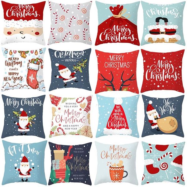 

cartoon santa claus deer print throw pillow cover sofa cushion case home christmas decoration polyester pillowcase