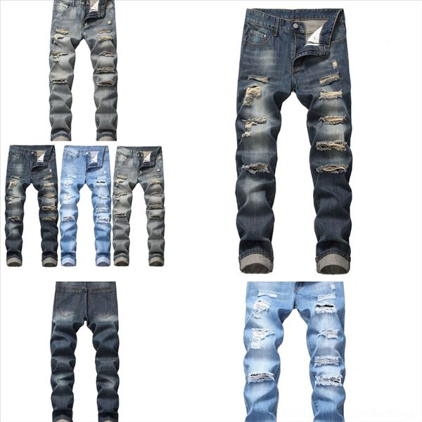 

5znii men designer ripped denim hip jeans jeans street distressed supper hole skinny wearwhite man, Black