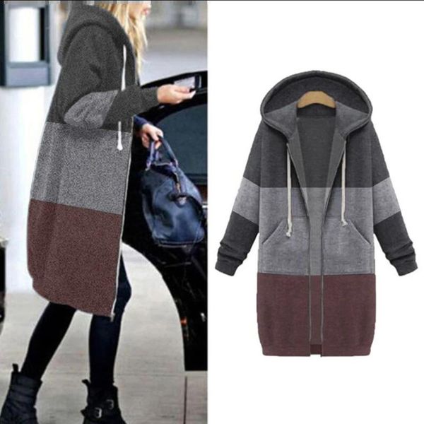 

sagace women hooded sweatshirt plus zipper hoodie fleece soft coat jacket long sleeve outwear patchwork oversized parkas, Black