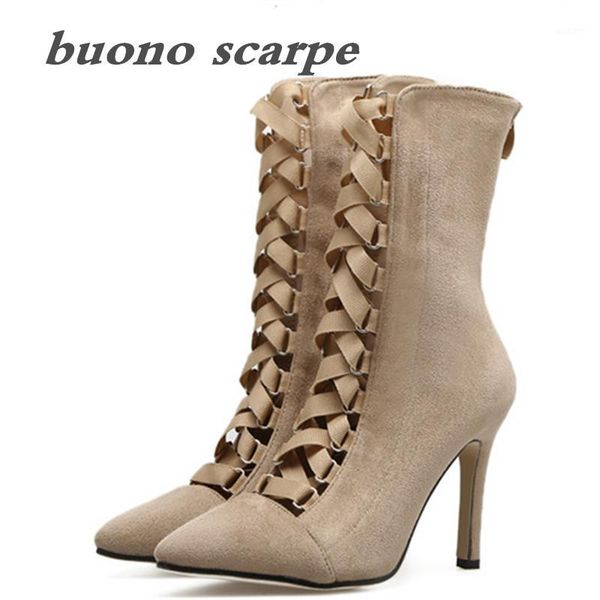 

boots large size high heel women's fine with pointed cross strap boots1, Black