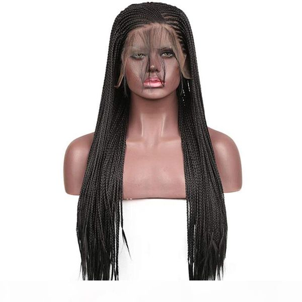

glueless synthetic lace front braided wigs black color natural soft heat resistant fiber with baby hair for women daily wigs