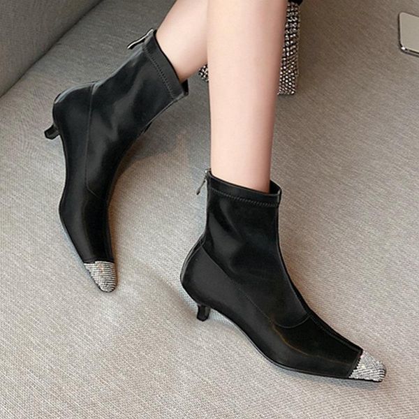 

eshtonshero women shoes leather+pu casual woman boots winter zipper women ankle boots round toe med heel ankle size 2-9, Black