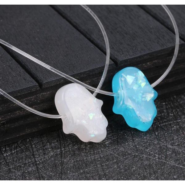 

blue white opal necklace hand pendant necklace transparent chain choker women jewelry collier 2018 fashion u3dk4, Silver