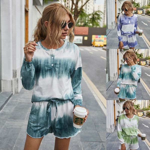 

ladies new style tie-dye printing gradient color suit two piece set for women casual loose round neck plus size women set 2piece1, Gray