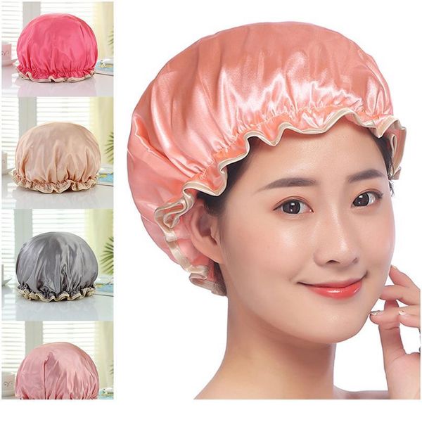 

waterproof shower cap double layer elastic bath hat bathing cap for women spa bathing accessory hair salon bathroom jllhuj