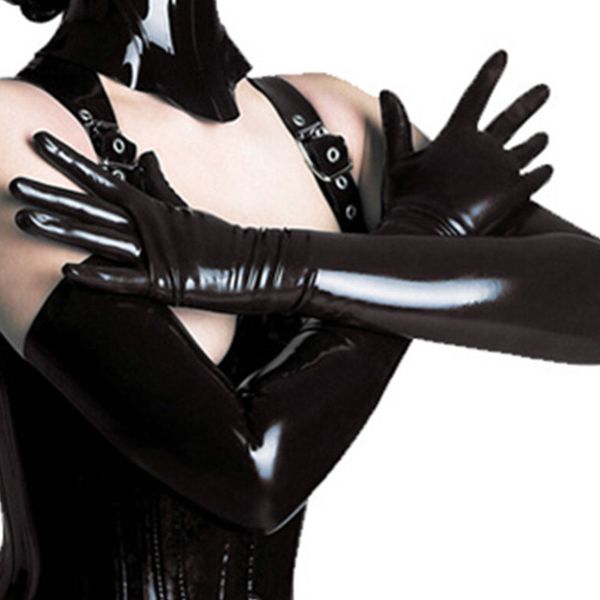 

new fashion evening party elbow length patent leather luxury women long black color flexible elegant longer gloves