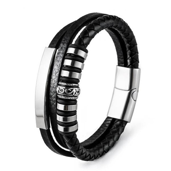 

cord stainless steel leather braided bracelet 2020 fashion men's jewelry wholesale 0930 q1216, Black