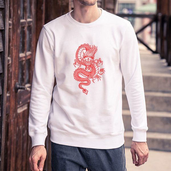 

men diy clothing fashion dragon printed sweatshirts mens long sleeve solid color hoodies pullover mens clothing
