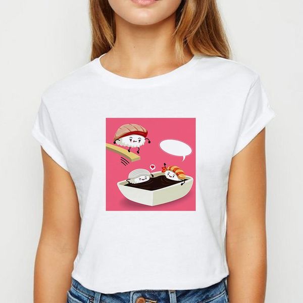 

loose sushi rolls tshirt harajuku spring summer vestidos t shirt women vogue cute printing design tee o-neck t-shirts, White