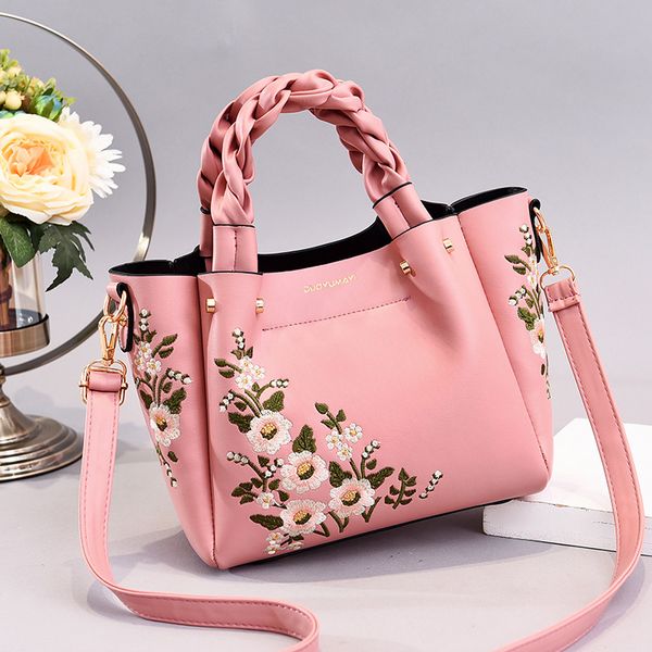 

weave handle women floral pu leather small hand bags casual brand fashion designer ladies bag shoulder white female handbags