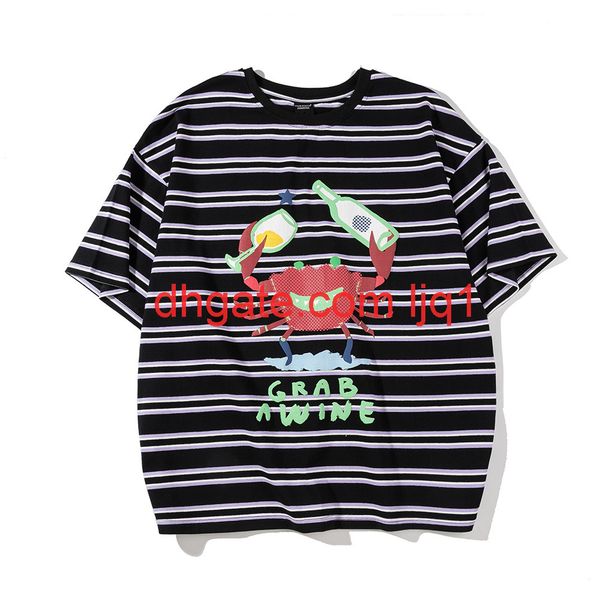 

cartoon crab print stripe short sleeve t-shirt for men, White;black