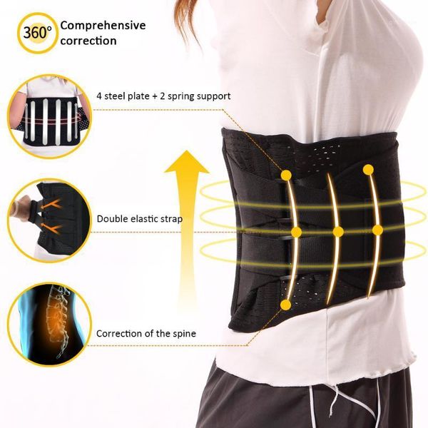 

waist support adjustable lumbar pain back steel belt sport protect elastic breathable health care support1, Black;gray