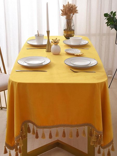 

table cloth nordic solid yellow rectangular tablecloth american light luxury velvet tassels dining covers modern simplicity