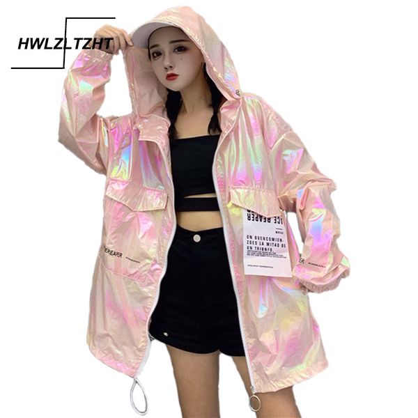 

loose shiny jacket women casual neon jacket hooded windbreaker silver jacket summer thin jackets plus size long sleeve outerwear 1015, Black;brown