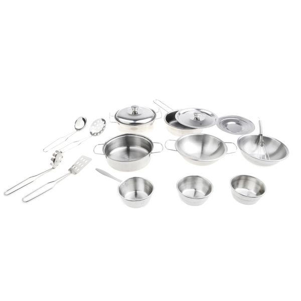 

16pcs stainless steel cookware kitchen cooking accessory kid pretend play