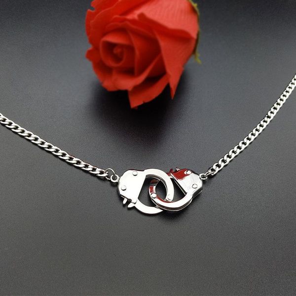 

pendant necklaces fashion handcuffs necklace mens stainless steel cuff hip hop gold chain jewelry gifts for a man, Silver
