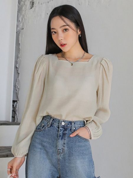 

dazy square neck puff sleeve blouse 8806#, White