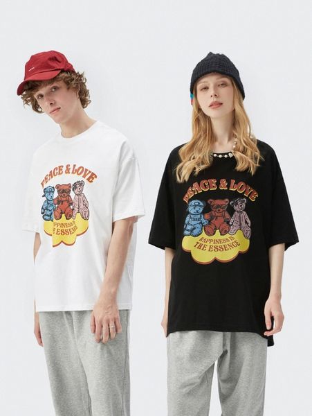 

men 1pc slogan & cartoon graphic tee o6ff#, White;black