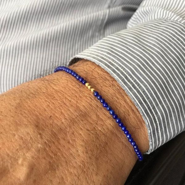 

lapis bracelet strands for men lazuli bead bracelet gold hematite mens blue stone, Black