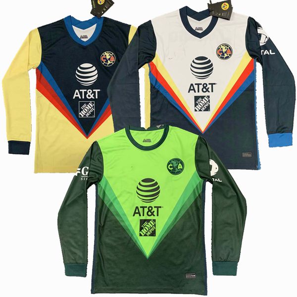 

2020 2021 liga mx club america long sleeve soccer jerseys 20 21 p.aguilar r.martínez escoboza giovani football full shirts s-3xl, Black;yellow