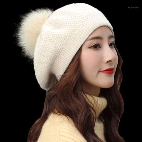 

winter knitted hats for women beret hat fur blended woman cap winter beret femme hat solid bonnet1, Blue;gray