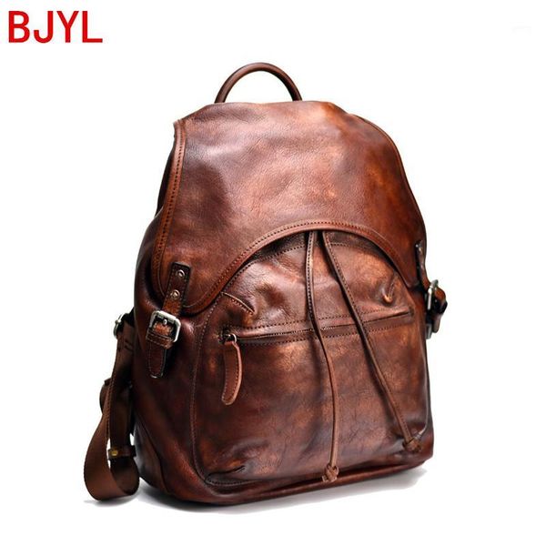 

new men's backpack handmade genuine leather large capacity shoulder bag first layer leather retro casual travel backpacks1