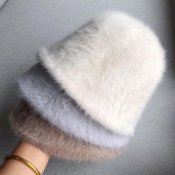 

wide brim hats solid spring winter bucket hat for wooutdoor street cap plush keep warm relaxed breathable soft windproof outdoor, Blue;gray