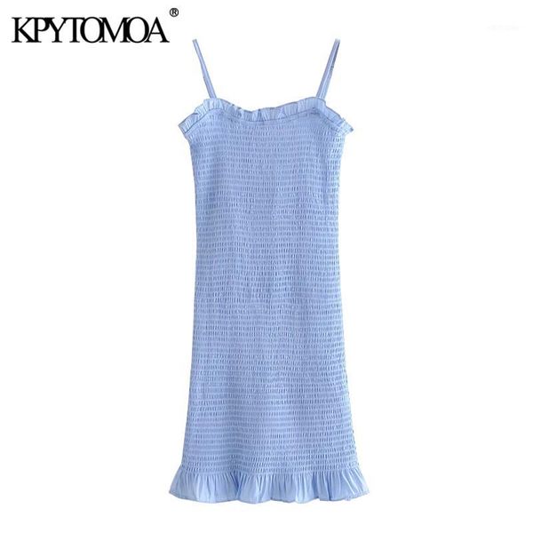

kpytomoa women 2020 fashion stretch slim ruffled mini dress vintage backless spaghetti strap female dresses vestidos mujer1, Black;gray