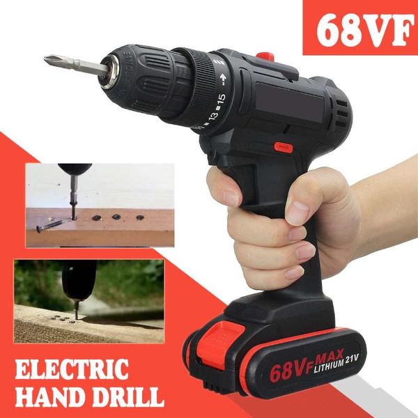 

doersupp 68vf cordless lithium-ion drill/driver rechargable electric drill adjustable 3200r/min 2 speed hand drill with battery