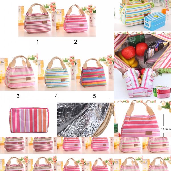 

insulated bag thermal stripe tote bags picnic food lunch box for women girls ladies kids 5 nkk1s