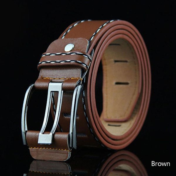 

new fashion men long 110cm brown jeans belt leather double pin buckle vintage belts straps men's ceinture 8c1280, Black;brown
