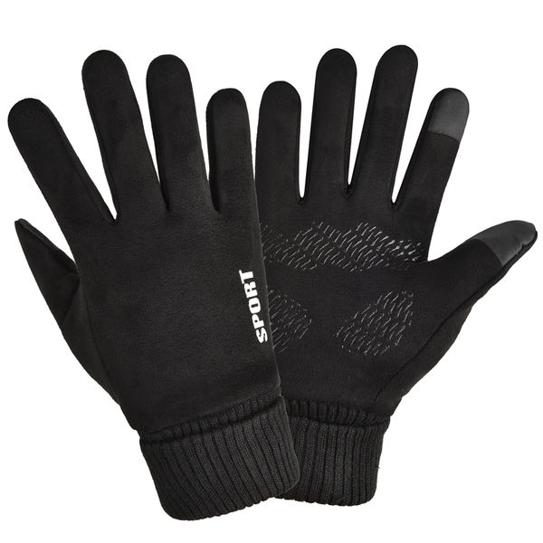 

2021 latest delivery winter screen male touch plush warm waterproof leakage two leather gloves riding driving half finger new