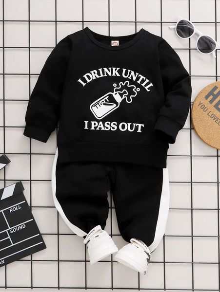 

baby bottle and slogan graphic pullover & contrast side seam sweatpants she, White