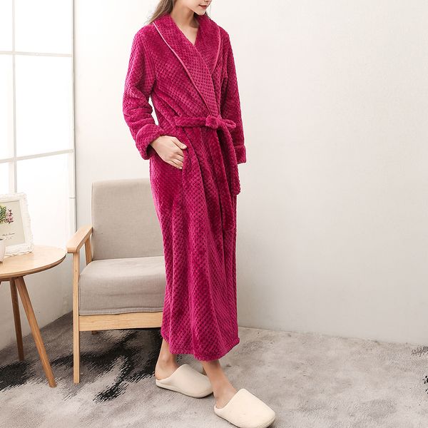 

women men extra long warm dobby coral fleece bathrobe winter thick flannel thermal bath robe kimono dressing gown bride peignoir
