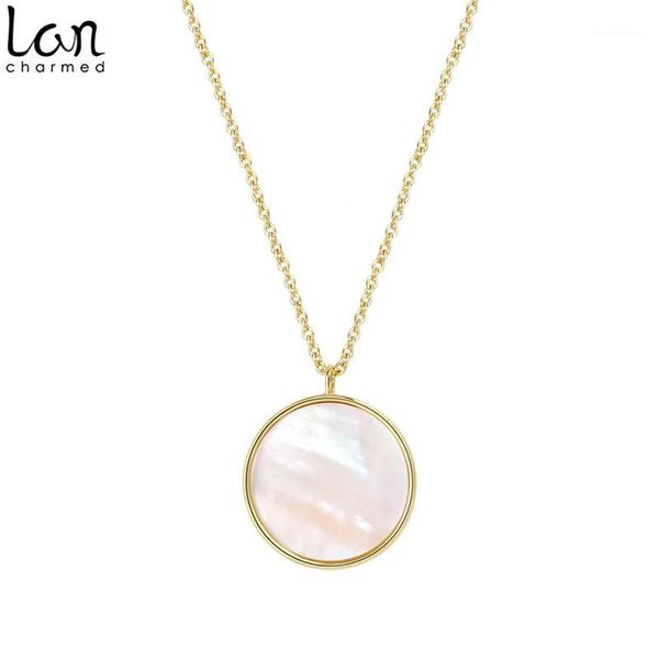 

lancharmed minimal round mother of pearl pendant necklace disc circle reversible necklaces gift for girls womens &teens1, Silver