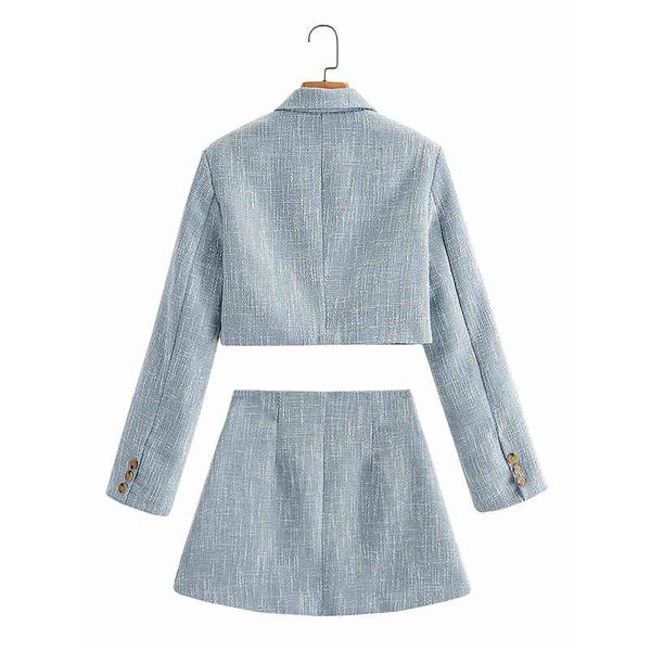 

two piece dress mxtin women spring vintage button lapel collar blazers suits fashion pockets mini skirt office lady business female suit 0og, White