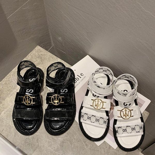 

buckle leather sandals crystal women spring summer thick bottom shoes fashion casual high platform sandals med heel walk shoes, Black