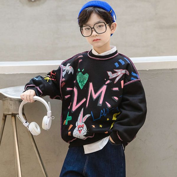 

korean plush sweater autumn new winter 2020 children's wear with foreign sle long sv and thickened base, Black
