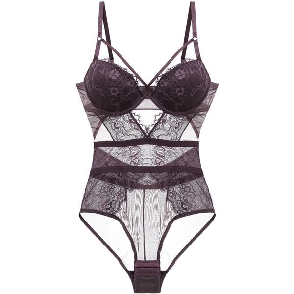 

shapewear bodysuit women lingerie strappy cup hollow out back push up padded cup underwired cotton crotch women's shaper lj201211, Black;white